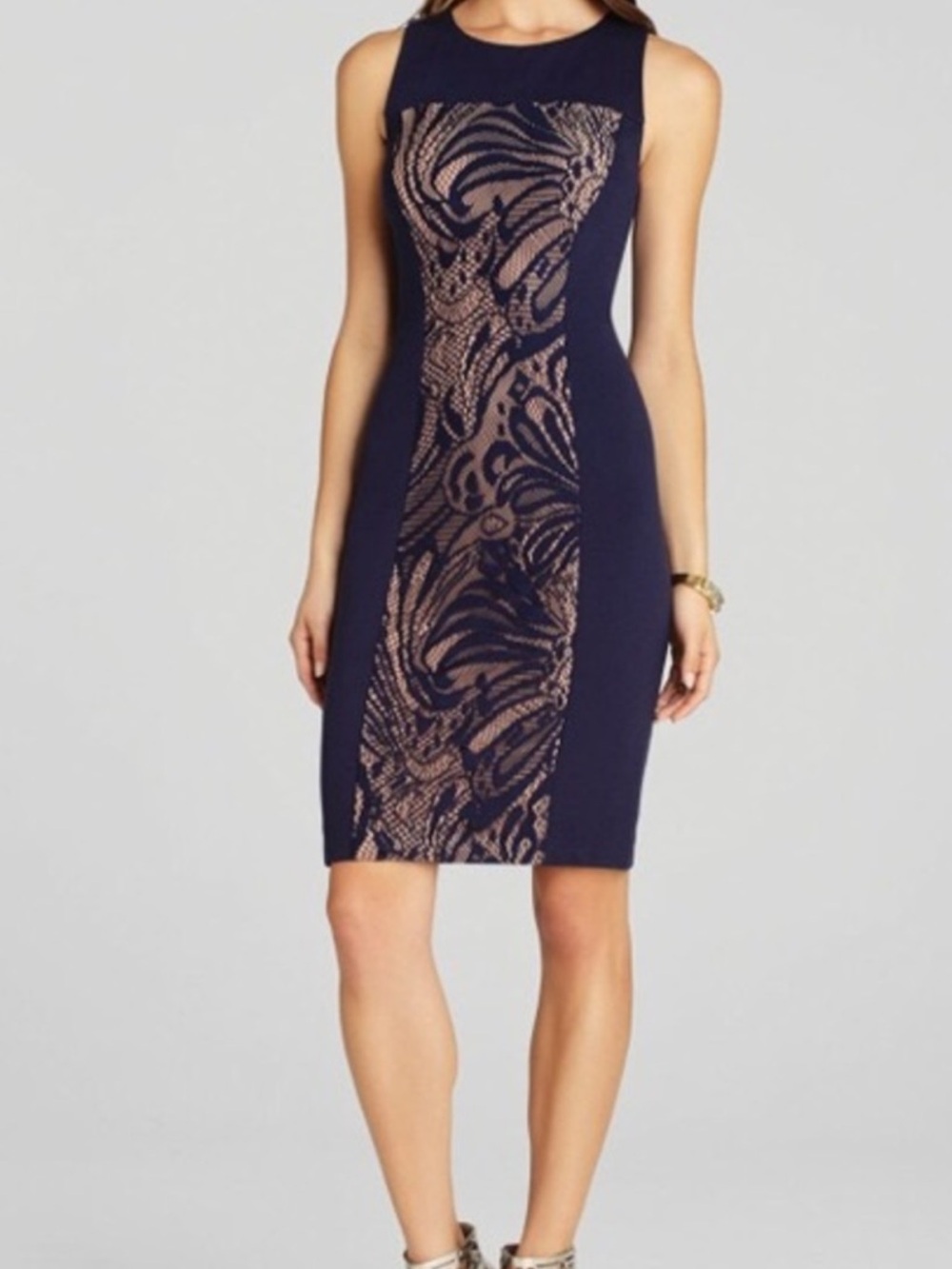 BCBG MaxAzria Leona Lace Dress With Contrast Ponte. Size S